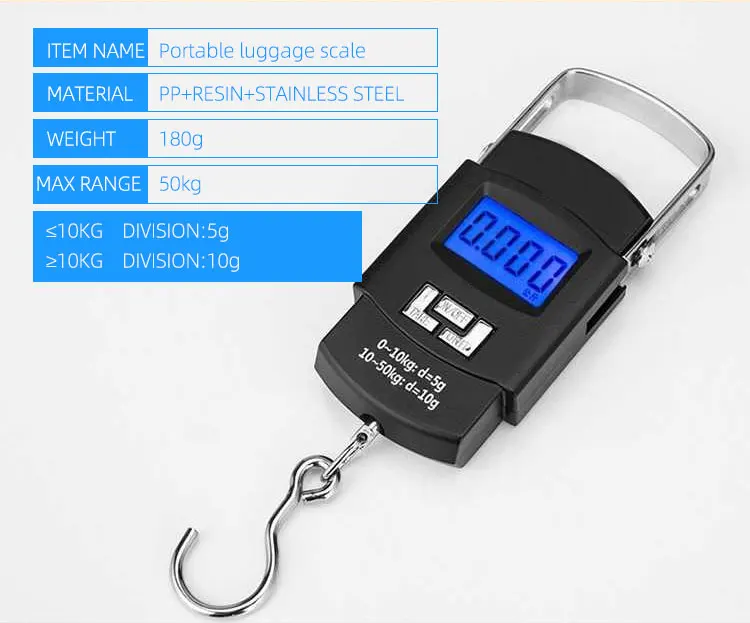 50kg/5g Portable Digital Luggage Scale Travel 50kg scale Unit Luggage Electronic Scale for Out Door
