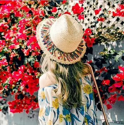 
2021 Sweet Color tassel decoration Raffia Straw Hat INS hand-woven straw hat fashion sun visor 