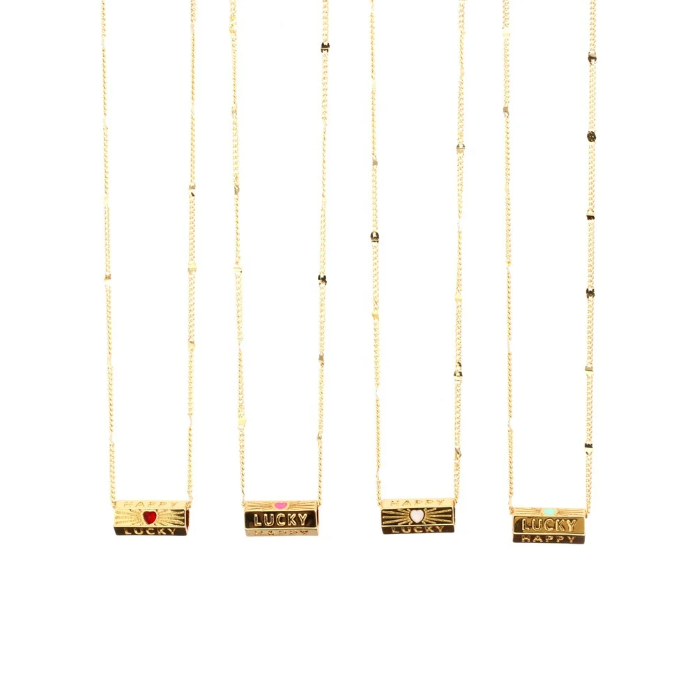 Blogger 18K Gold Plated Copper Ladies Enamel Heart Hexagon Dangle Lucky Cuba Chain Necklace