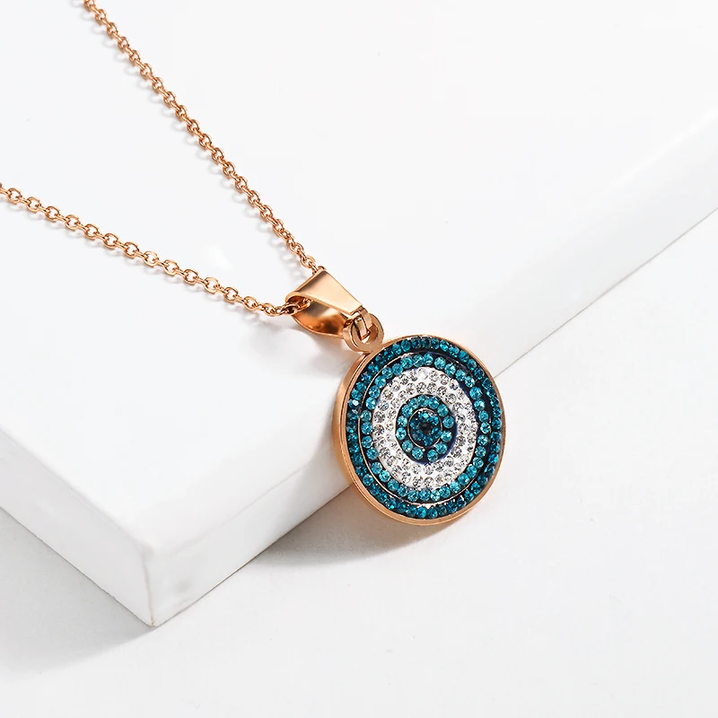 
BAOYAN Stainless Steel Jewelry Necklace Blue Rhinestone Evil Eye Necklace 
