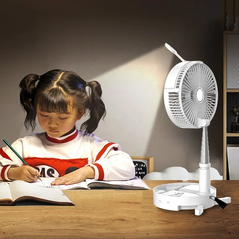 2023 New Multifunction Home Outdoor Folding Fan Portable Rechargeable Stand Mist Electric Air Cooling Fan with Night Light