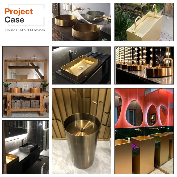 Modern oval round SS304 Sink Stainless Steel PVD black Bathroom Hand Wash pedestal Basin for Lavatory Vanity Cabinet