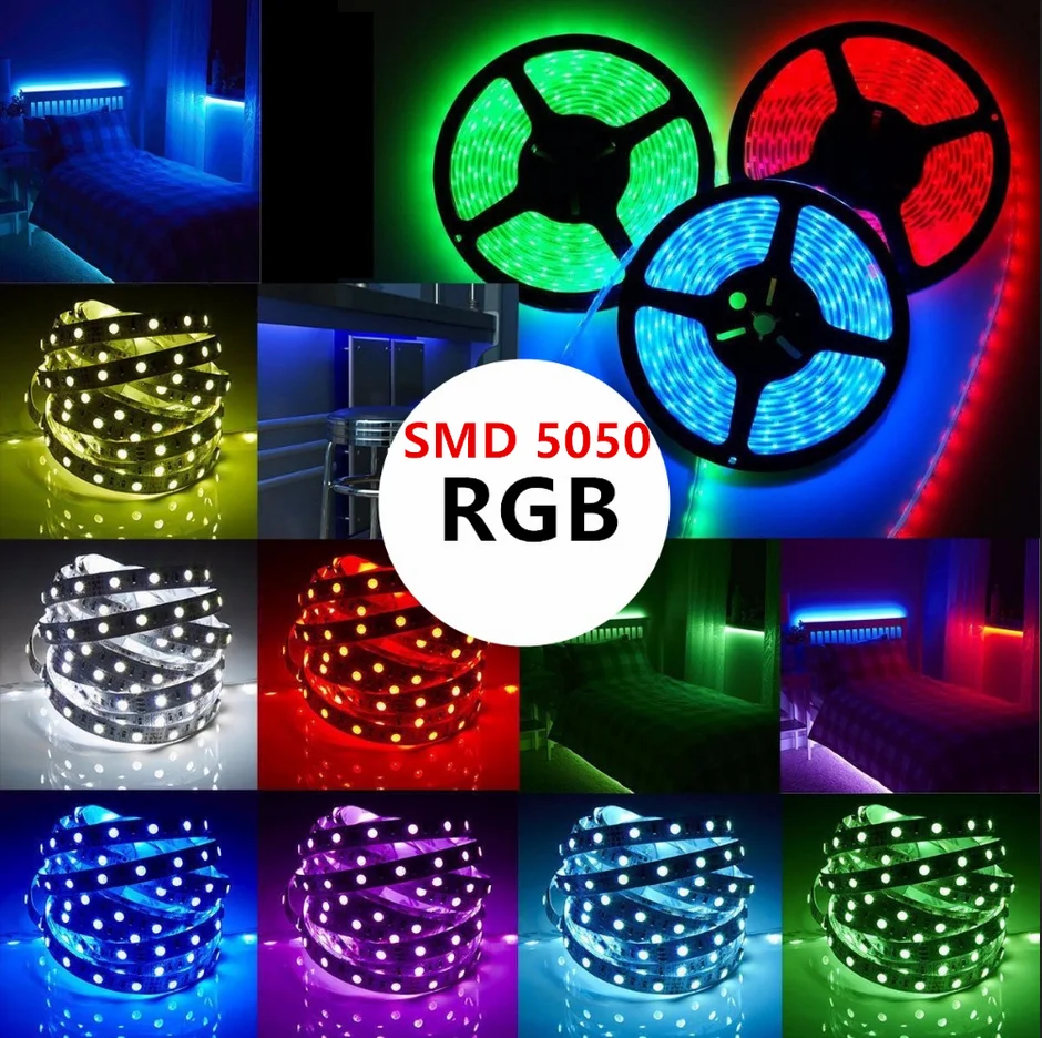 30leds 60leds multi full color IP65 RGB led strip kit with 44key remote controller DC12V power adapter