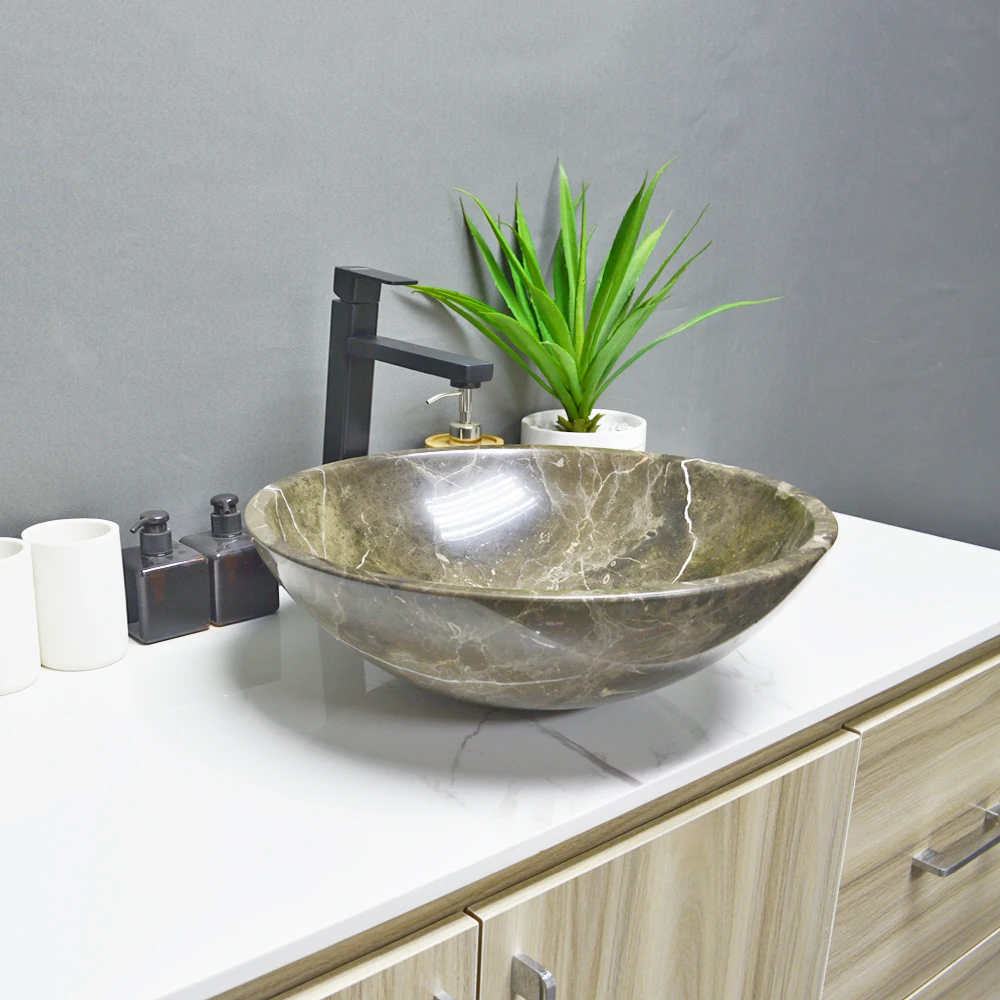 Luxury style wash basins marble sink bathroom vessel sink round shape basin washbasin counter top basin