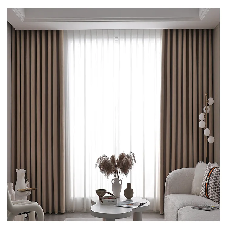 Log wind-pressed curtain simple light luxury window milk tea color shading cloth wholesale