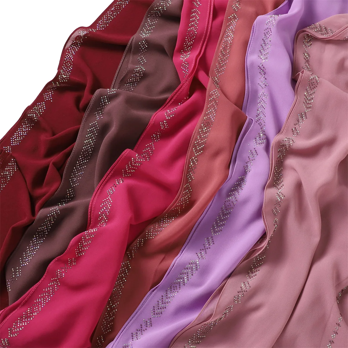 Custom Rhinestone Shiny Georgette Black Chiffon  Hijab Scarf Shawl Breathable Silk Premium Muslim Swaddle Hijab