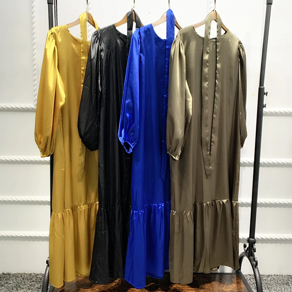 New Design Kaftan Moroccan Satin Arabian Islamic Clothing Dubai Turkish Abaya Women Muslim Dress