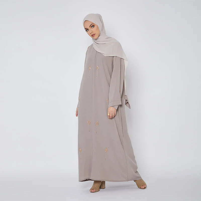 Pyjama Femme Dubai Women Muslim Solid Color Long Sleeve Corset Casual Dress Islamic Ladies Flower Abaya Kaftan