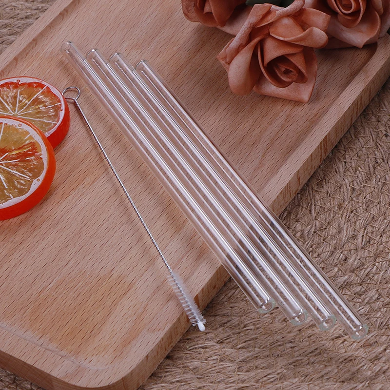 Drinking Straw Custom Logos Eco Friendly Reusable Glass Straw 1 Piece Transparent Bar Accessories Reusable Plastic Straw 12 Inch