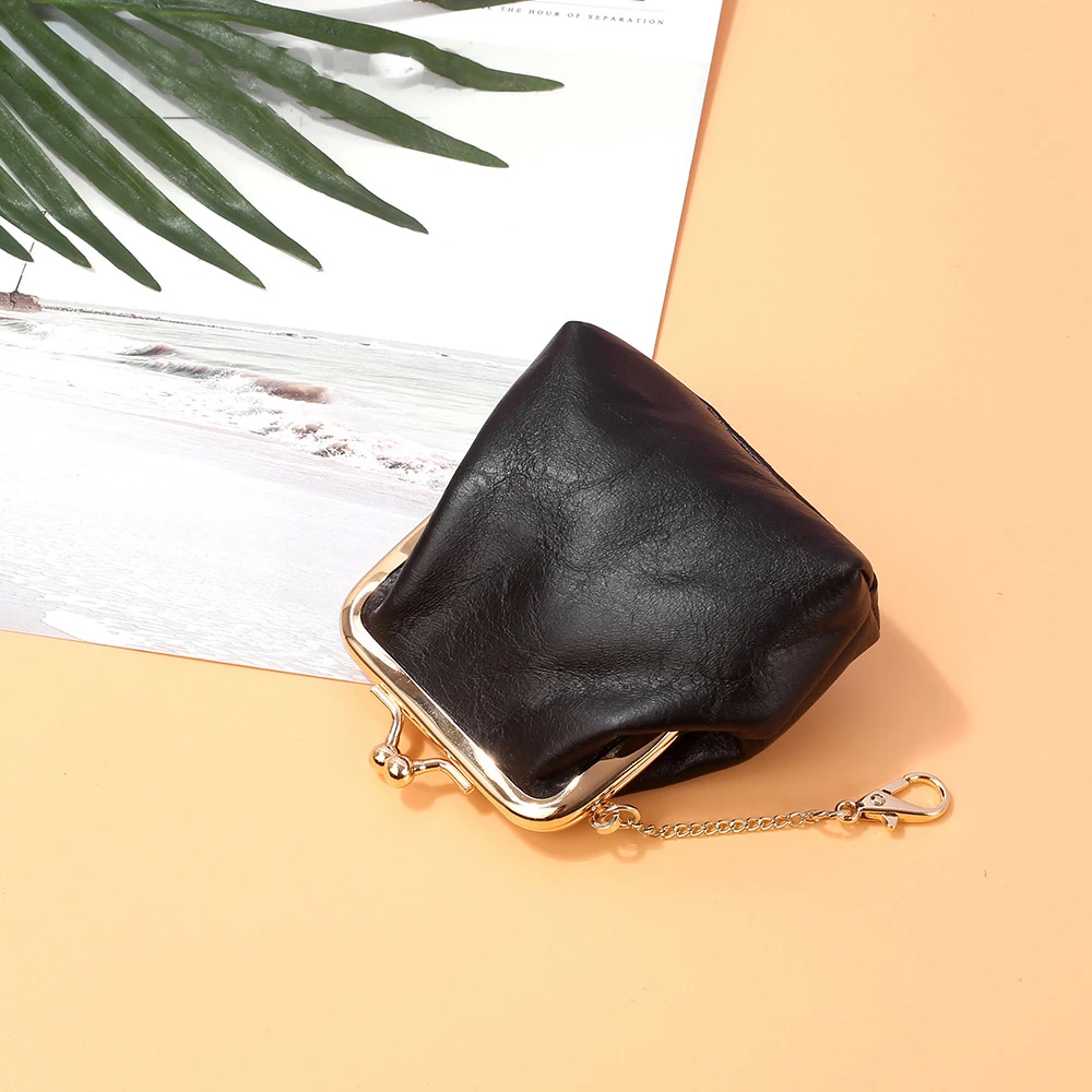 Fashion High Quality Vintage Coin Purse Genuine Oil Leather With Metal Clasp Earphone Keychain Storage Bag