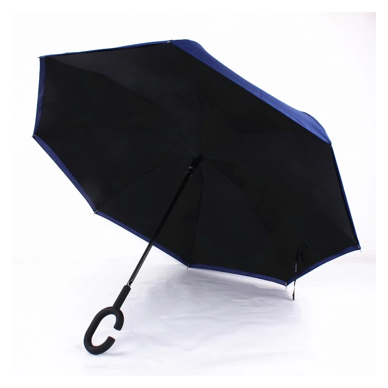 Wind Resistant Hands Free Inside Out C Handle Smart Upside-Down Double Layer Windproof Reverse Inverted Umbrella For The Rain