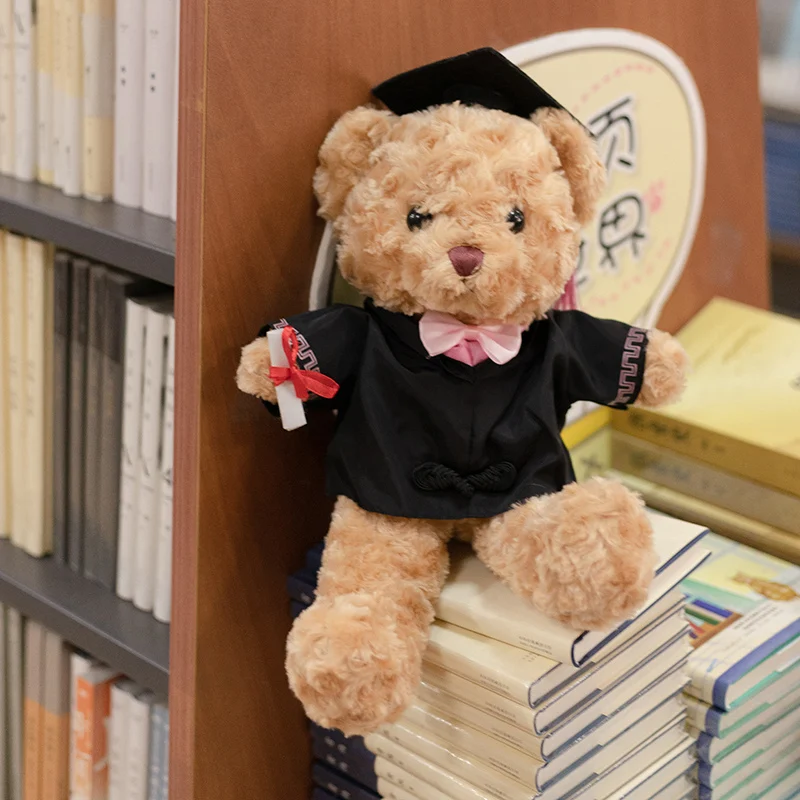 Factory low MOQ Custom size Label style Cute stuffed toy bear Custom logo Cute little teddy bear skin Graduate Doctor Bear