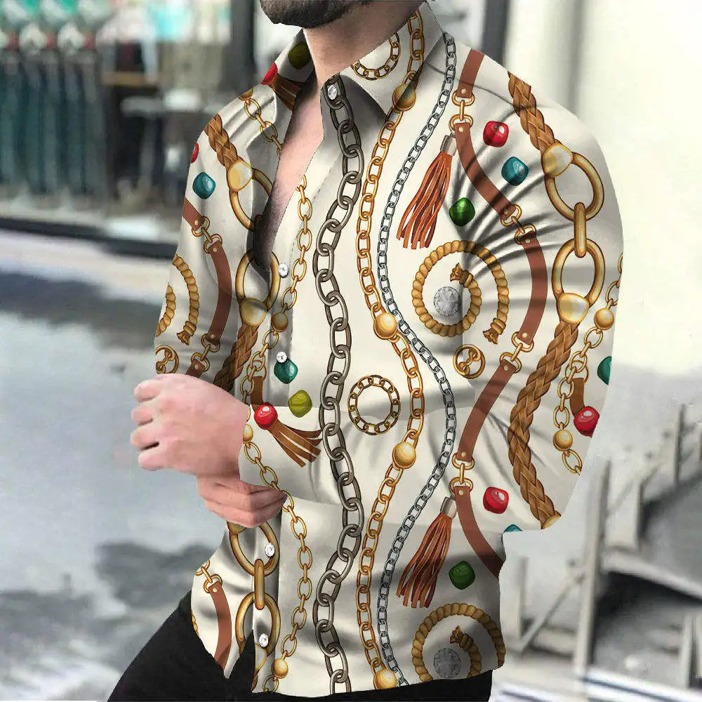 Fashion Hawaiian Shirts Custom 3D Print Long-sleeved Casual Mens Summer beach Shirts