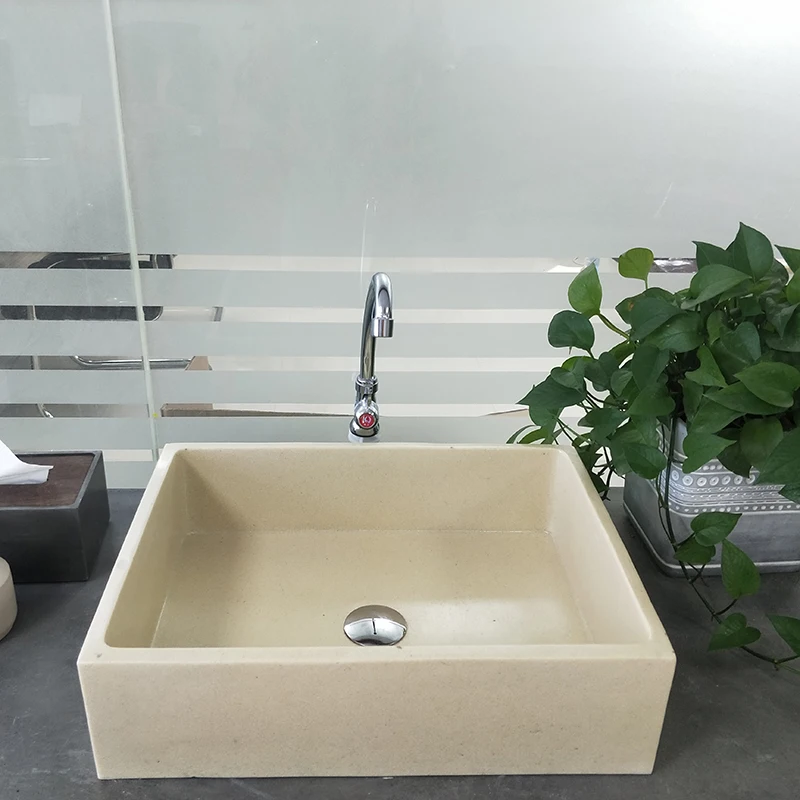 Cheap China Factory hotel modern rectangle beige sandstone cement concrete bathroom sink