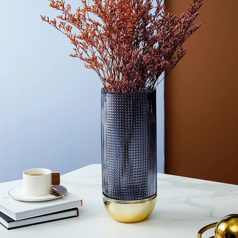 RORO home decor classic collection modern luxury decorative glass black golden color simple design table desk flower vase