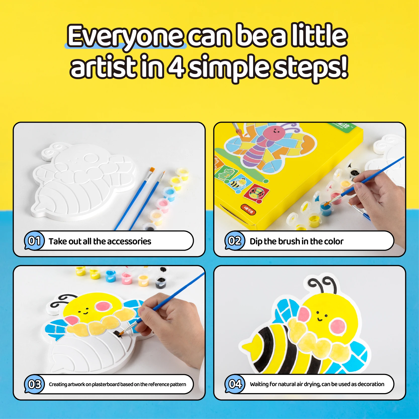 2024 New child gypsum painting diy kit-Color Block Painting-little bee plaster drawing art education toy set as gift for kid