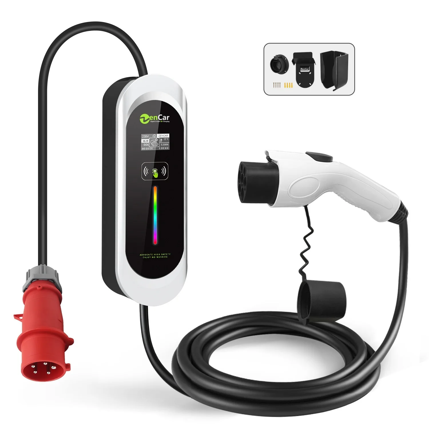 16A GBT charger 11kw 3phase Zencar Model E GB Mobile ev Chargers connector with temp sensor