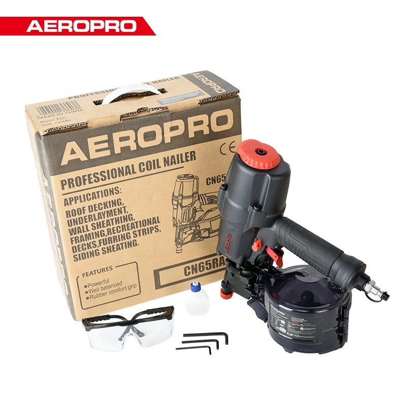 AEROPRO CN65RA 2-1/2IN Air Coil Siding Nail Gun High Industrial Quality Pneumatic Nailer Adjustment for Furniture & Pallet
