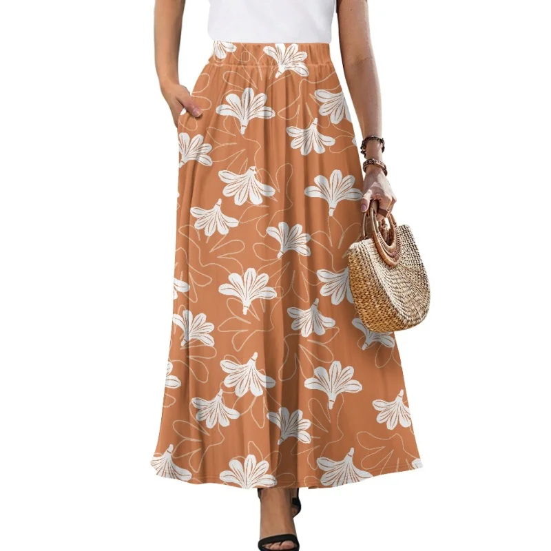 Hawaiian Naupaka Kuahiwi Long Skirt for Girls Low MOQ Print Dropship Summer Casual Maxi Comfortable Stylish Womans Pocket Gown