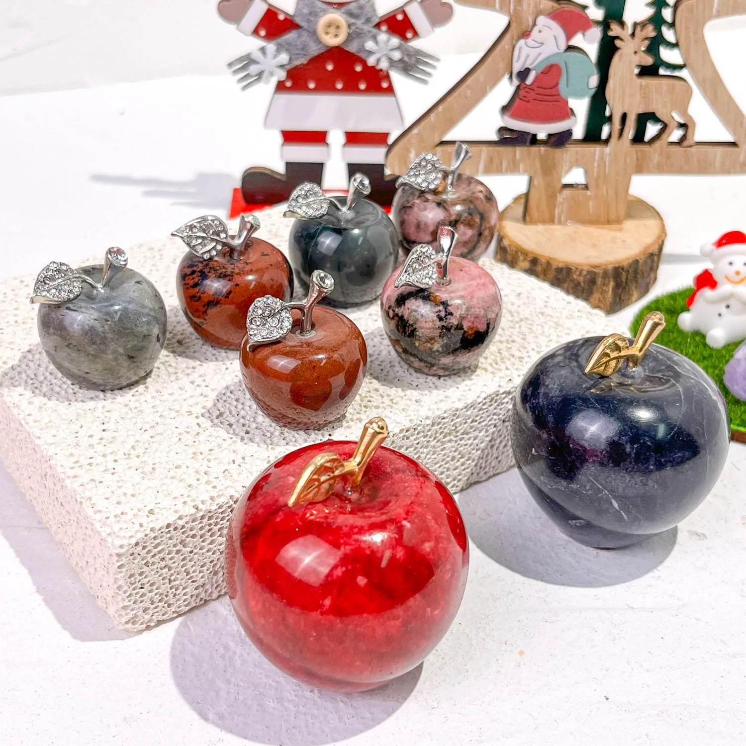 Mixed Color Crystal Christmas Gifts Natural Crystal Apple Crafts Christmas Decorations Figurines Christmas