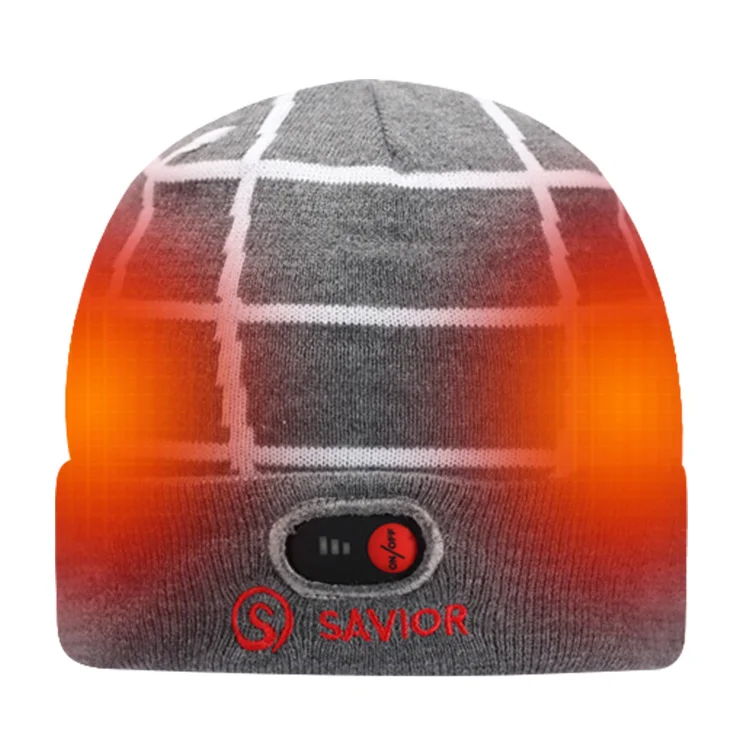 Winter Outdoor Thermal Heat Heating Cap Grey Knitted Heated Beanie Winter Hats For Men And Women