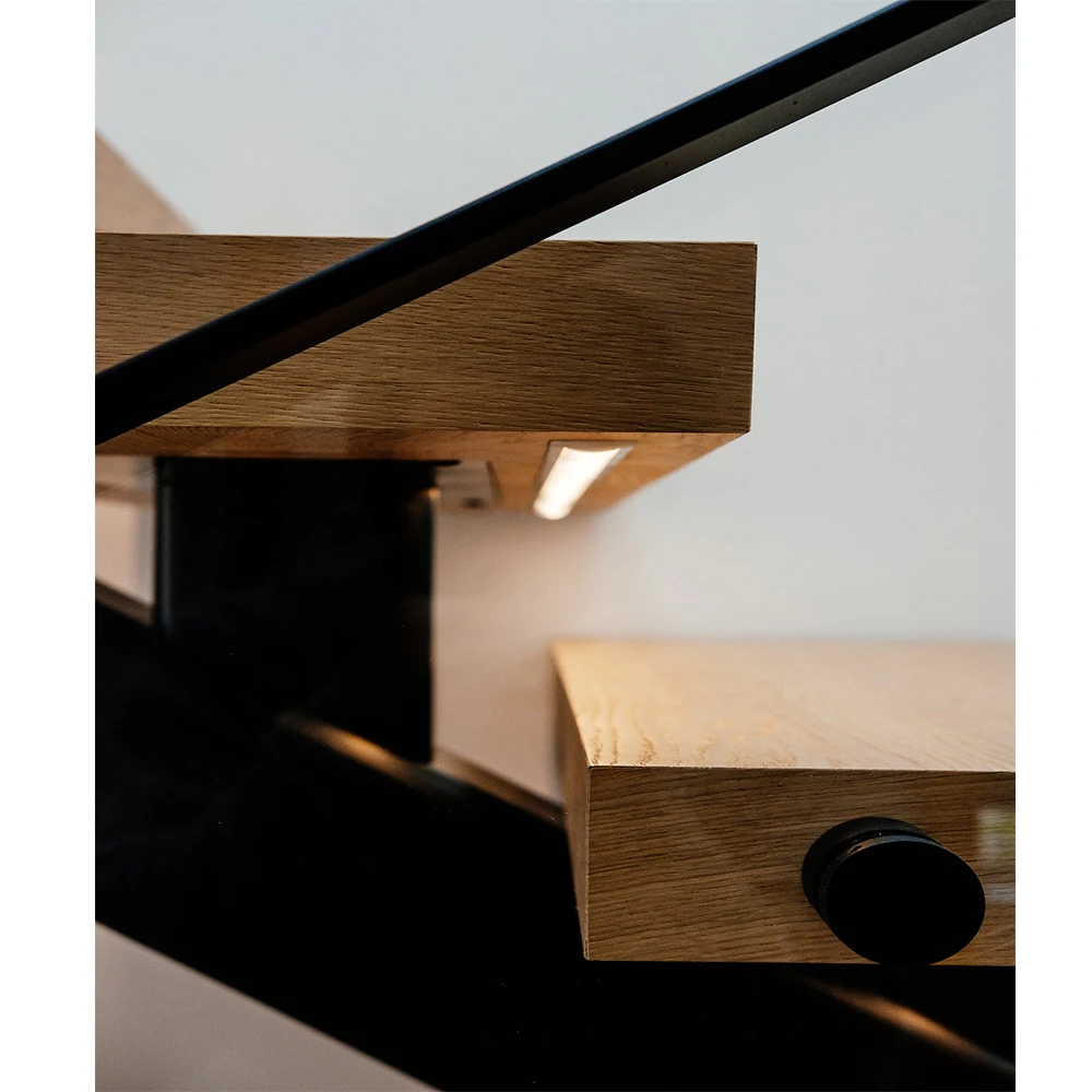 Mono Stringer Beam Steel Stairs House Basement Stone Step Staircases Prefab Led Light Wood Stair