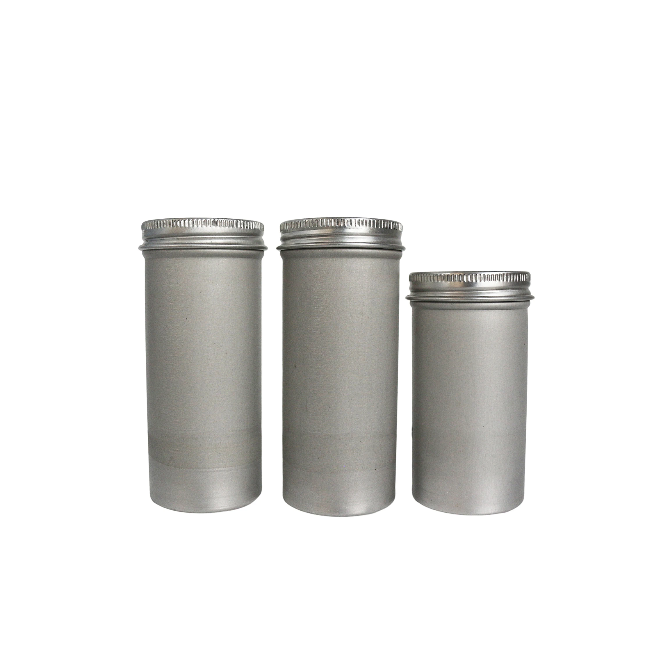 Custom food grade tin cans aluminum jar aluminium cylinder container with screw lid