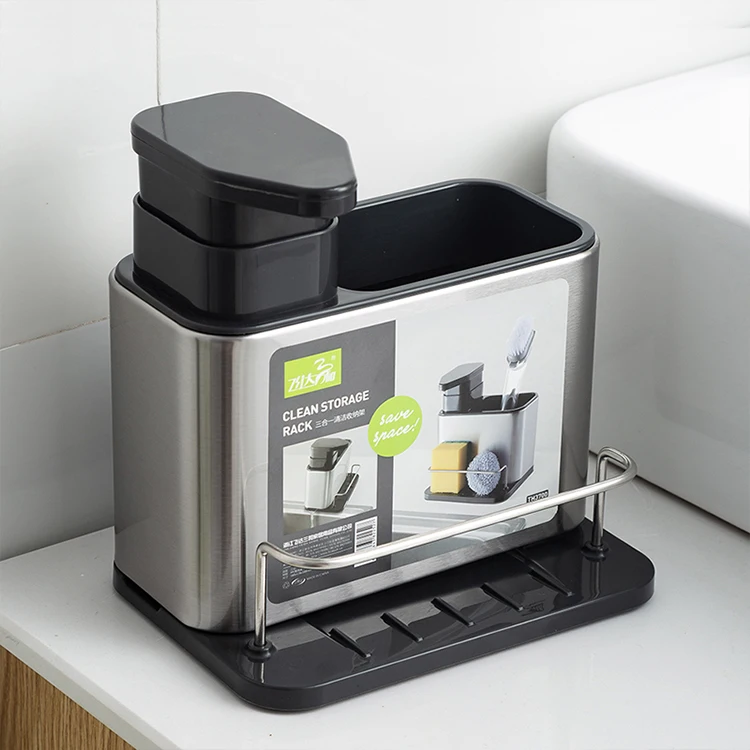 3 in 1 Multifunctional Kitchen Sink Washing Sponge Storage Rack Soap Dispenser Hand Detergent Bottle Organizer Stand