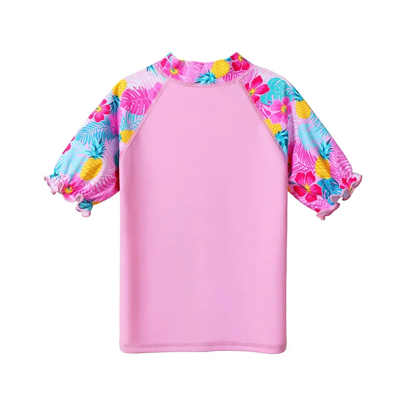 2024 Oem Odm Customized New Short Sleeve Swimsuit Beach Crew-Neck Pullover Boxers Pink Swimsuit Suit