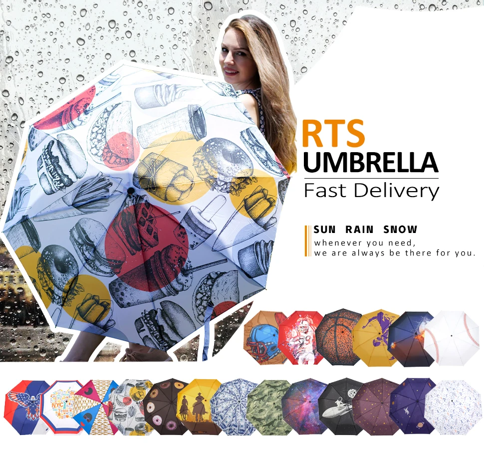 High Quality Windproof Sublimation Digital Printing 3-folding Umbrella pouch for the rain samsonite umbrella vending