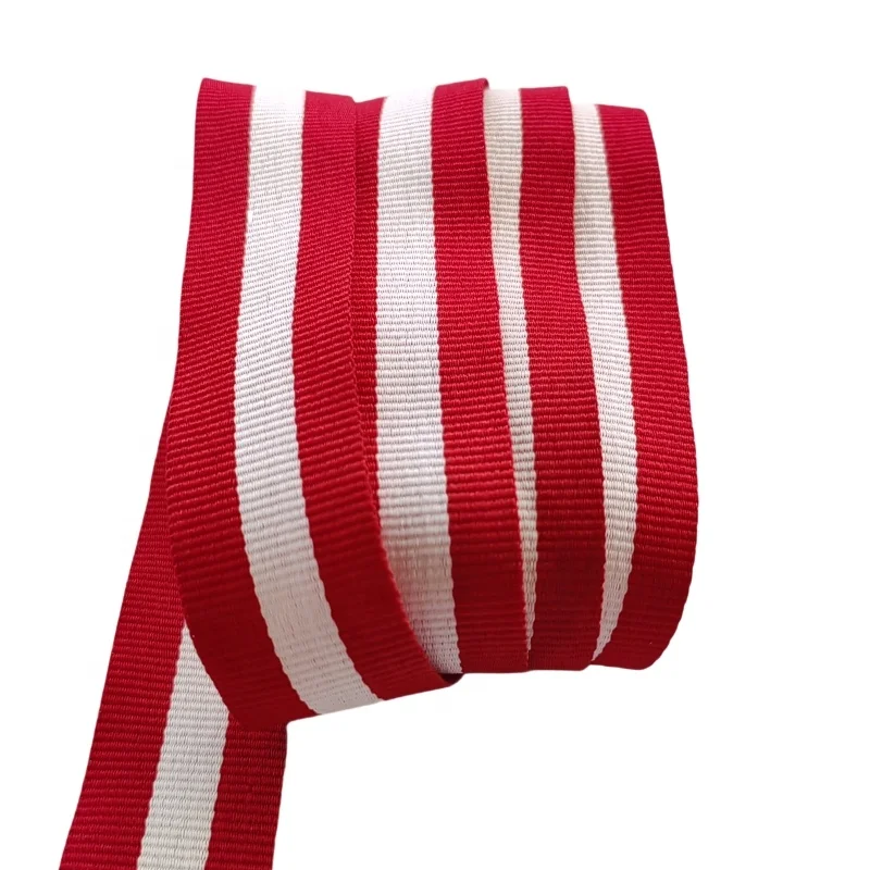 Striped Woven Tape Webbing Strap for Clothing and Backpacks PET Red and White Jacquard 100% Polyester Band Shoes