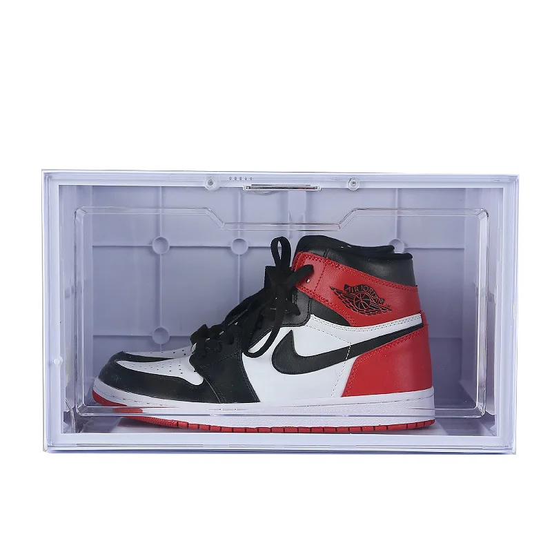 Transparent Acrylic plastic unique magnetic shoe box storage organizer stackable sneaker collapsible  shoe container box