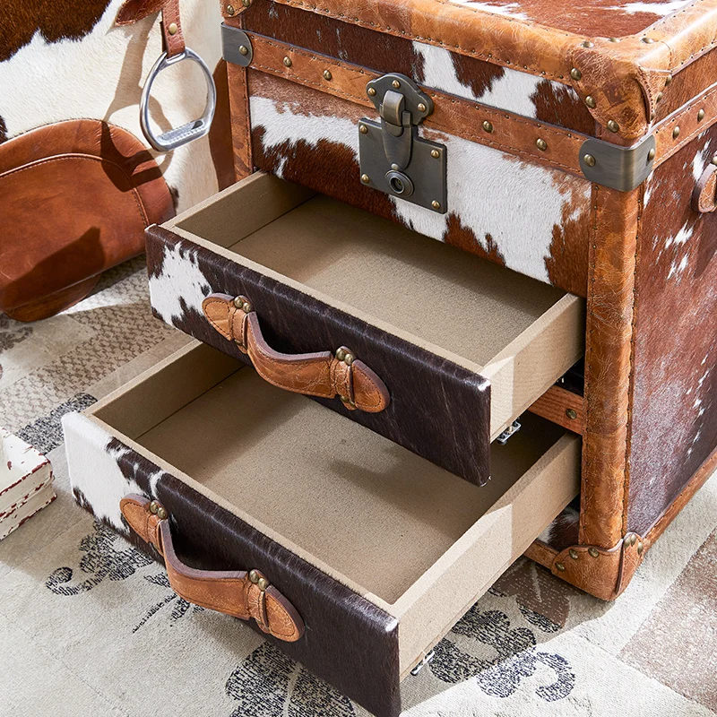 Ponyskin Genuine Leather Vintage Steamer Trunk with Rivets