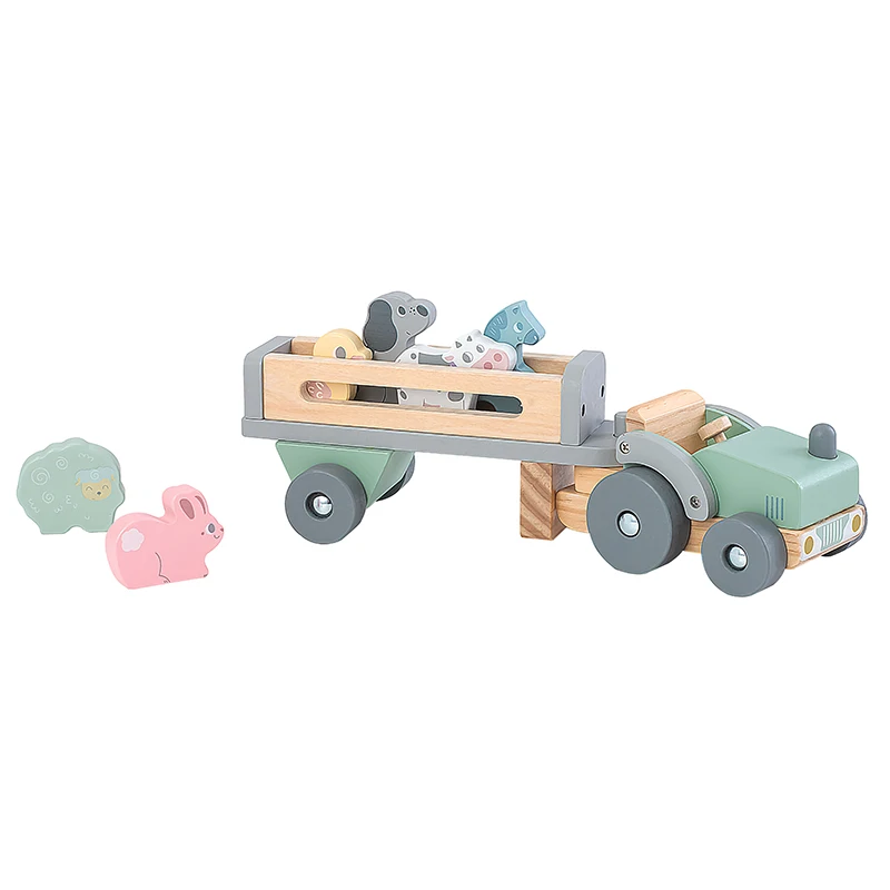 High quality children educational loader learning wooden animal truck toy for kids