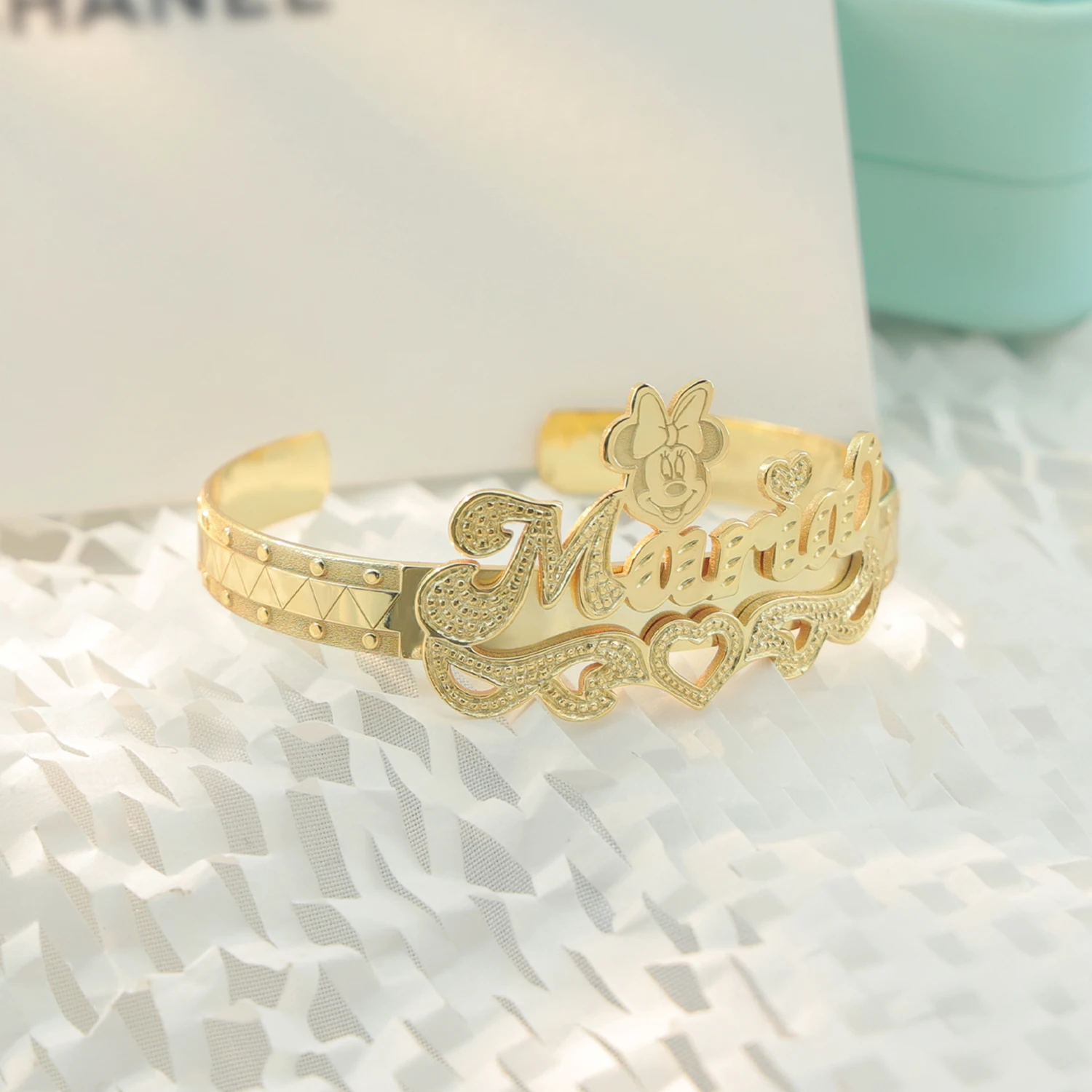 Luxury Women kids custom jewelry  18k Gold Bangles Personalize Letter Cartoon Bangle Adjustable Cuff Bracelets Fashion Jewelry