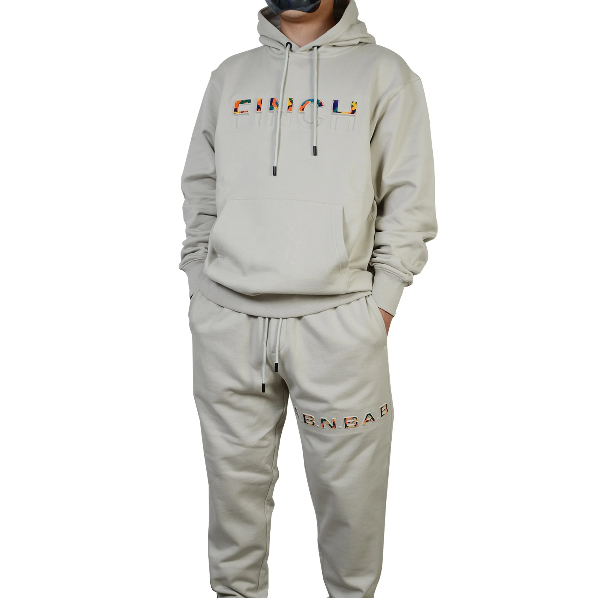 Finch Garment custom logo sweatsuits men sportswear track suit jogger 2 piece set embossed tracksuits for men