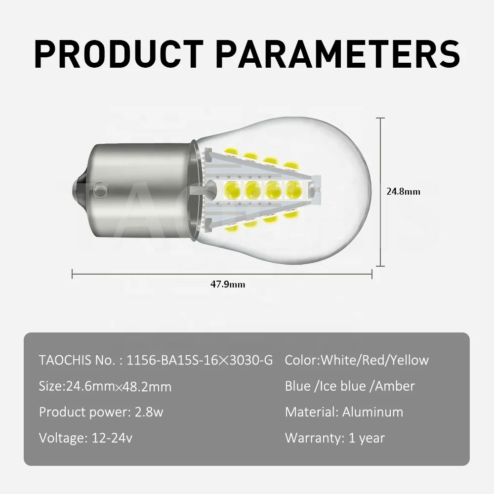 1156-BA15S1-G-16*3030 LED Bulbs 12V WHITE RED YELLOW blue ice Auto Turn Signal Reverse Light Car Lamps White Red Yellow