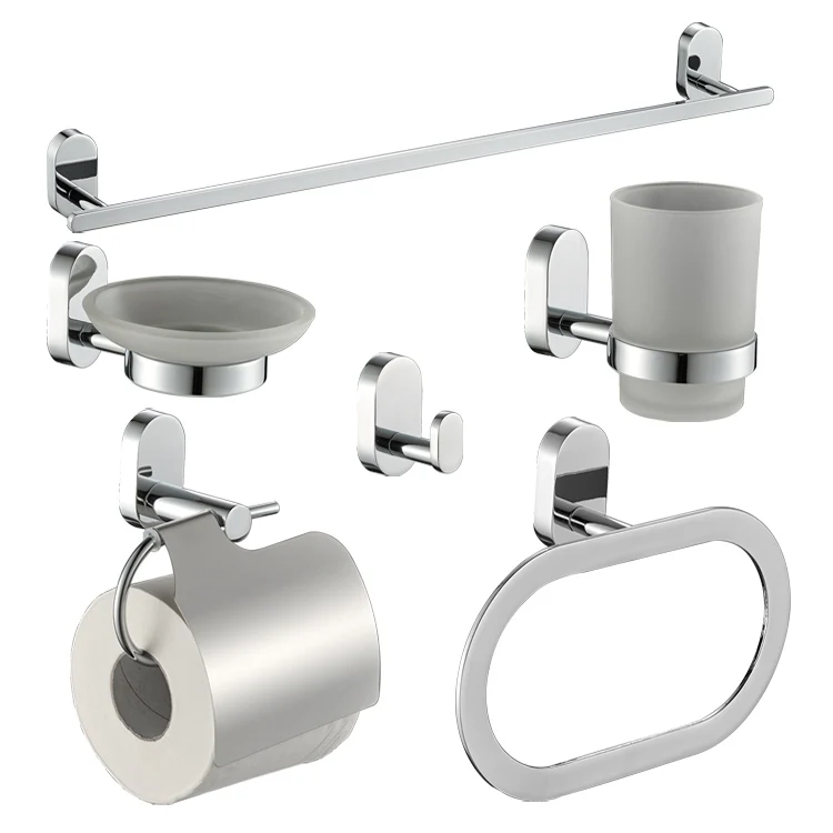 Best Hotel Zinc Material  Bathroom Accessories Sets Wall Mounted Chrome Bathroom accessory with Screw