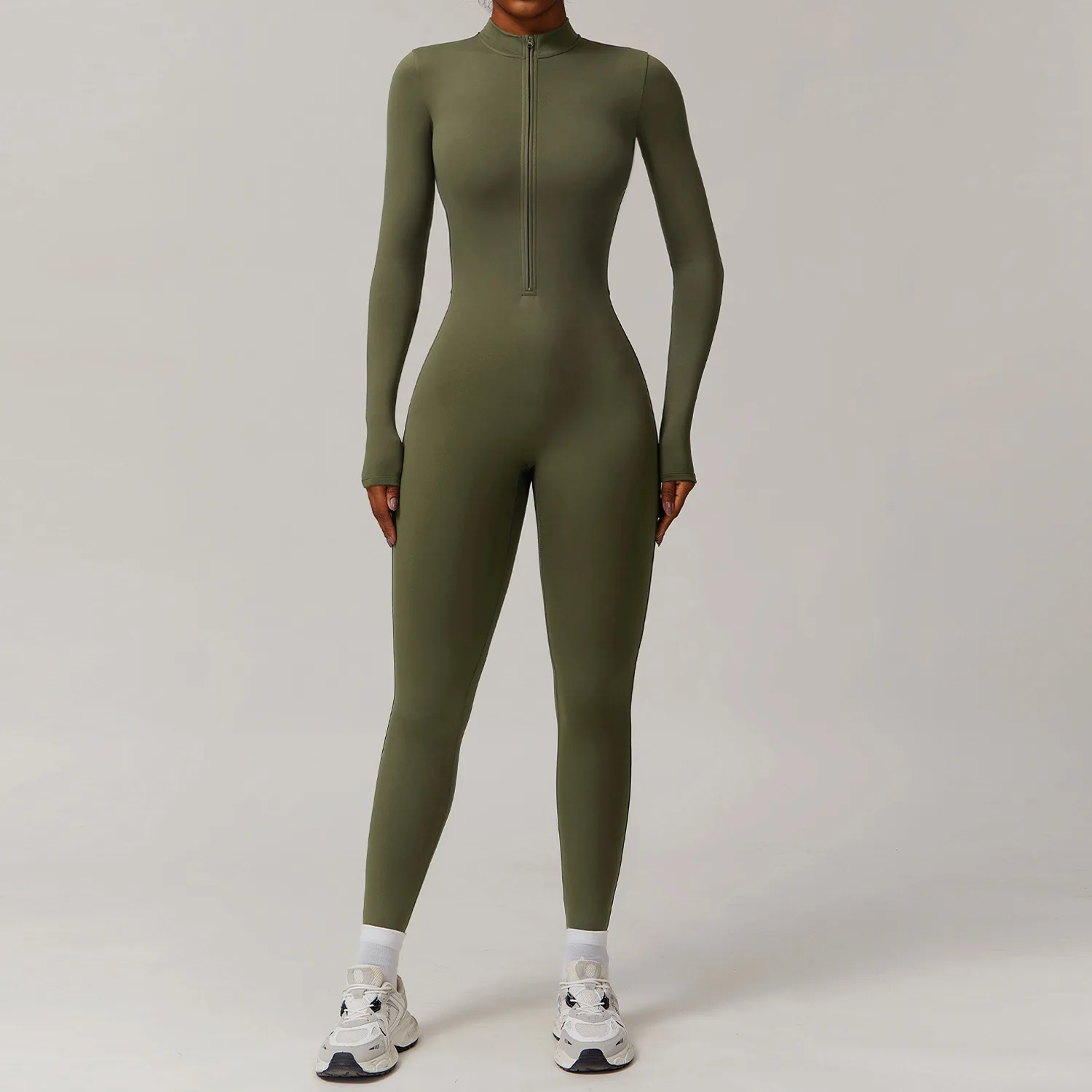 Sports Bodysuit & Jumpsuit Tight Fleece-Lined Yoga Jumpsuit Outdoor Warm Running Fitness Zipper Naked Design