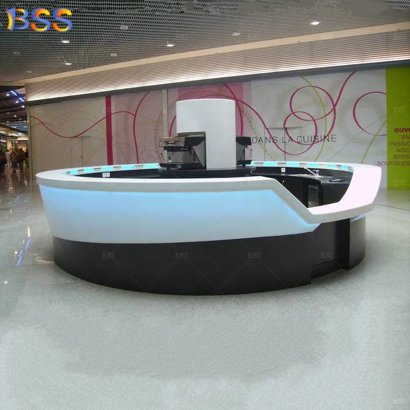 Corian Round Bar Counter Modern Led Shopping Mall Coffee Kiosk Counter
