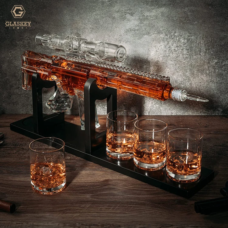 Handmade Sniper Gun Liquor Decanter Ar15 Whiskey Decanter Set With Silencer Stopper 640Ml Wine Decanter&310Ml Bullet Glasses