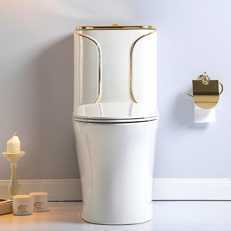 New design wholesale cheap western golden siphon one piece inodoro sanitary ware wc ceramic s trap toilet bowl with gold rim