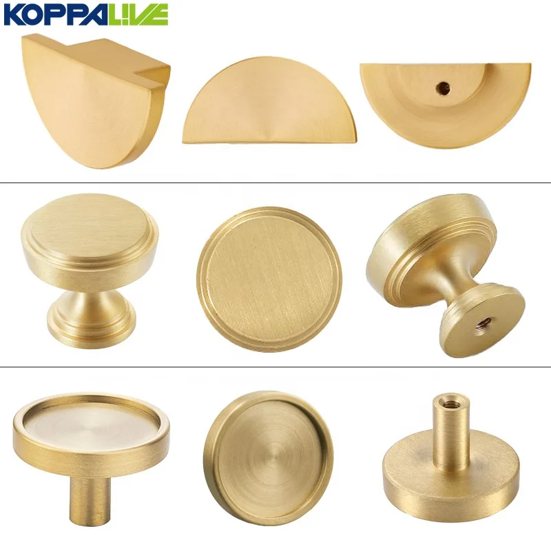 Koppalive Gold Round Brushed Nordic Luxury Kitchen Cupboard Door Pull Knobs Solid Brass Handles for Cabinets and Drawers