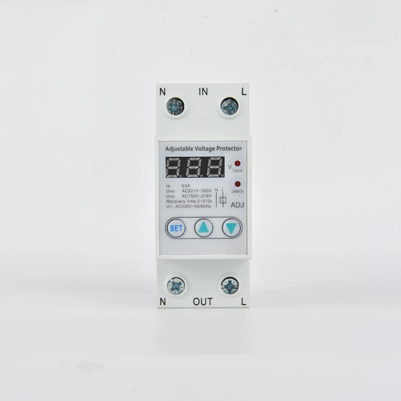 63A 40A, один Din-рейка, регулируемый по напряжению, Защитный протектор, защита от реле, цифровой электрический протектор напряжения