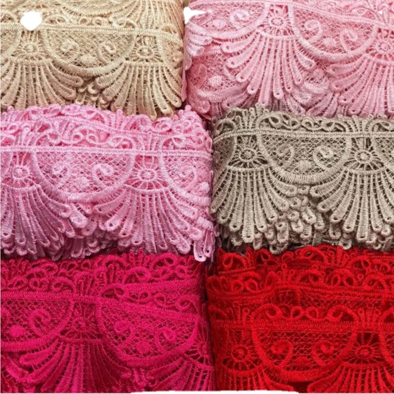Popular colorful promotional Elegant china chemical embroidered guipure water soluble lace Trim fabric for garment dress luggage