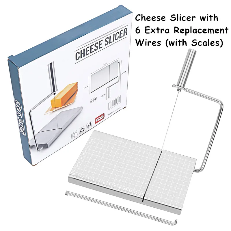 Kitchen Gadgets Butter Cheese Slicer and Cutter with Extra 6 Replacement Wires and Accurate Size Scale on Slicer Cutting Board