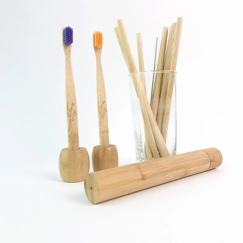 Biodegradable bamboo straw with drawstring bag Reusable Natural organic recycle bamboo straws