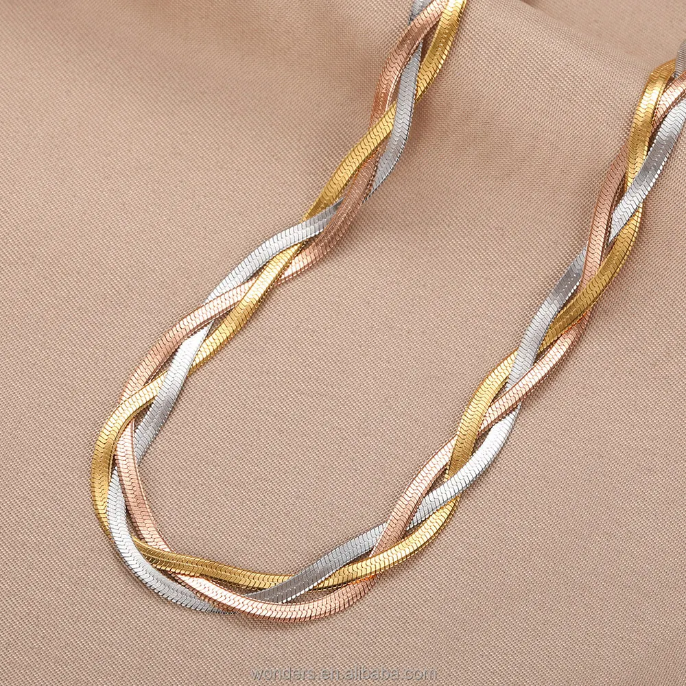 Gold Rose Gold Platinum Herringbone Chain Braid Choker Chain Necklace 38cm For Women