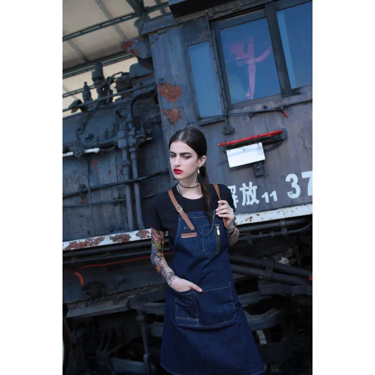 Customized high quality new design washable work barbecue garden denim cowboy with pocket apron