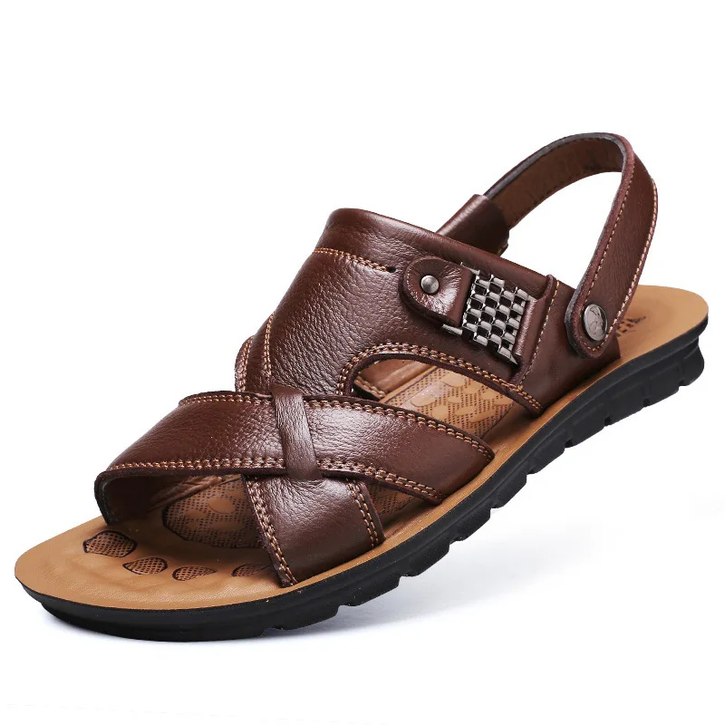 STNM 2024 Plus-Size Casual Beach Sandals for Men Summer Outdoor Platform Flat Shoes with PU Insole